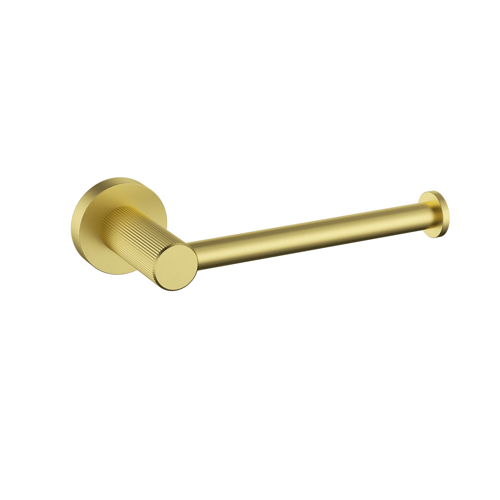 IKON Linie Toilet Roll Holder in Brushed Gold Solid Brass Bathroom Accessory on a white background