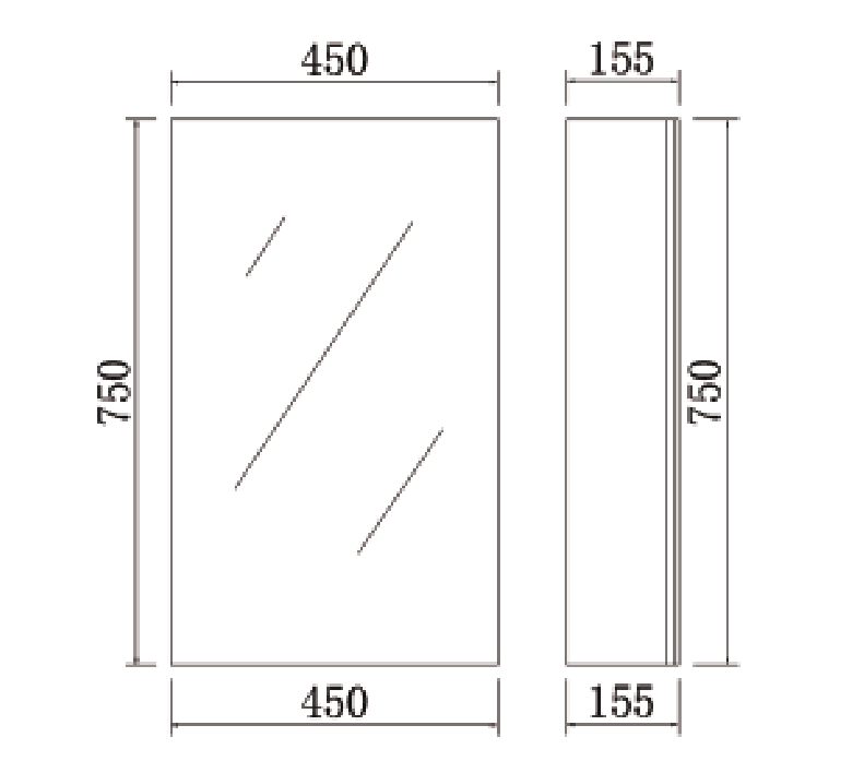 Lukka Alpha PVC shaving cabinet view or dimension drawing 2