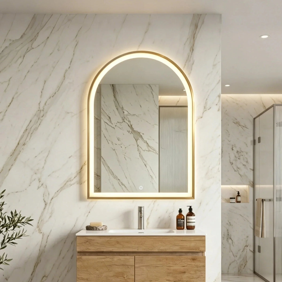Lukka Arco framed LED arch bathroom mirror – lifestyle view