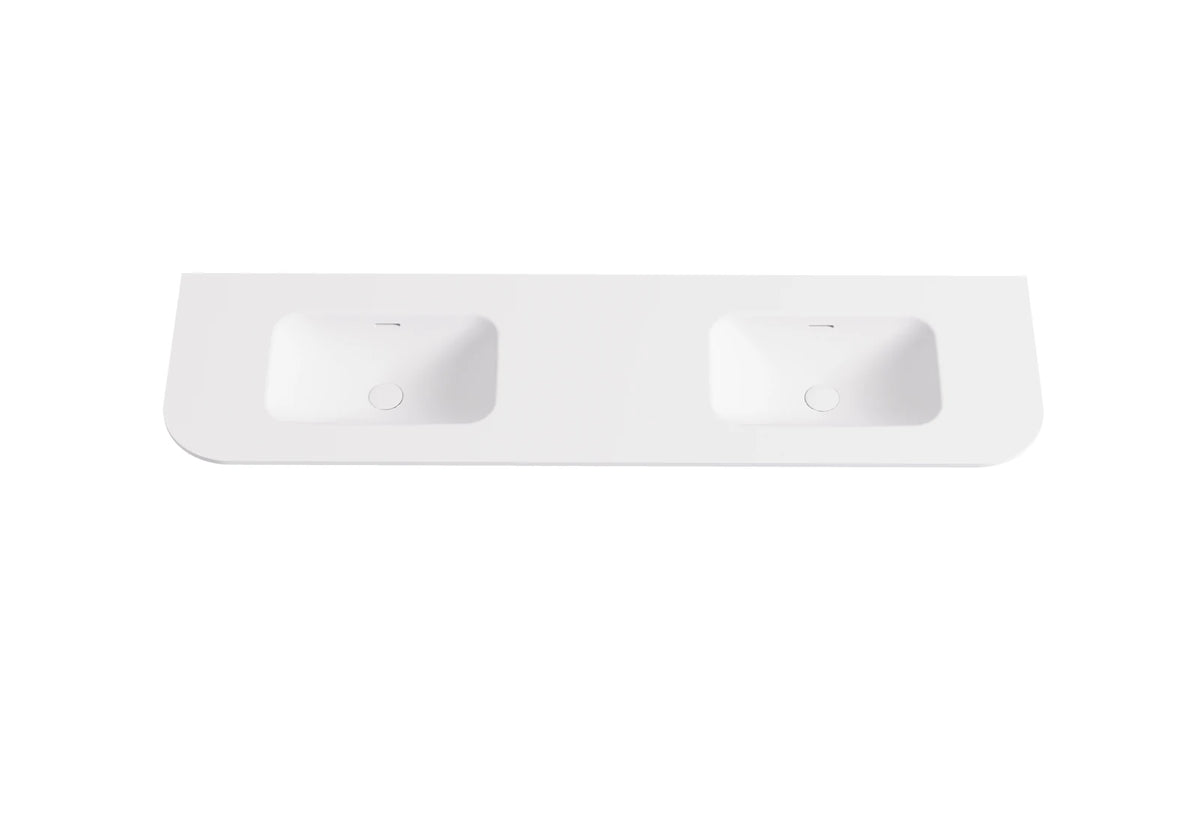 Lukka Aruro 1800mm Matte White solid surface vanity top with double basin