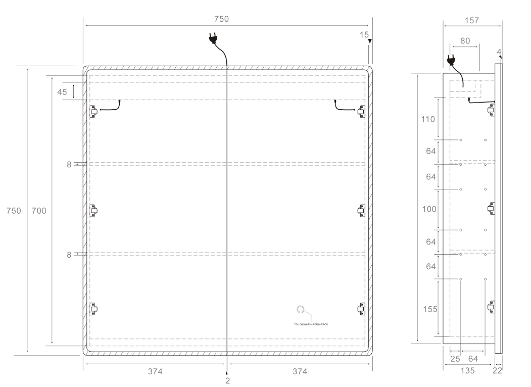Lukka Avola LED mirror cabinet dimension drawing 14