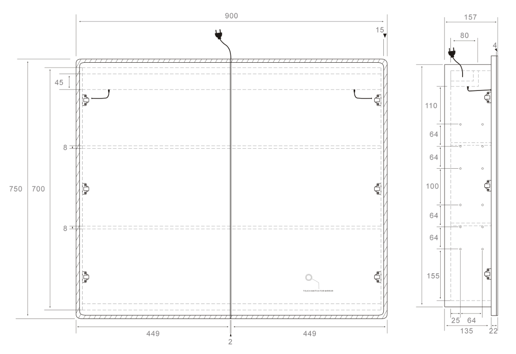 Lukka Avola LED mirror cabinet dimension drawing 19