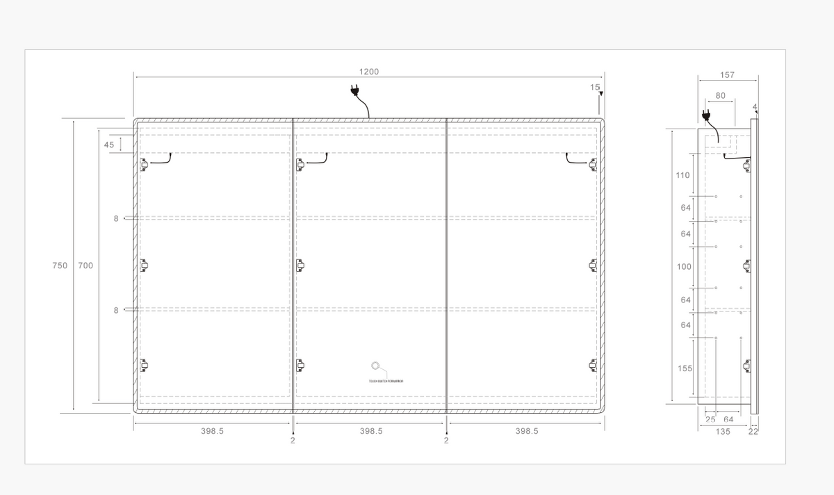 Lukka Avola LED mirror cabinet dimension drawing 28