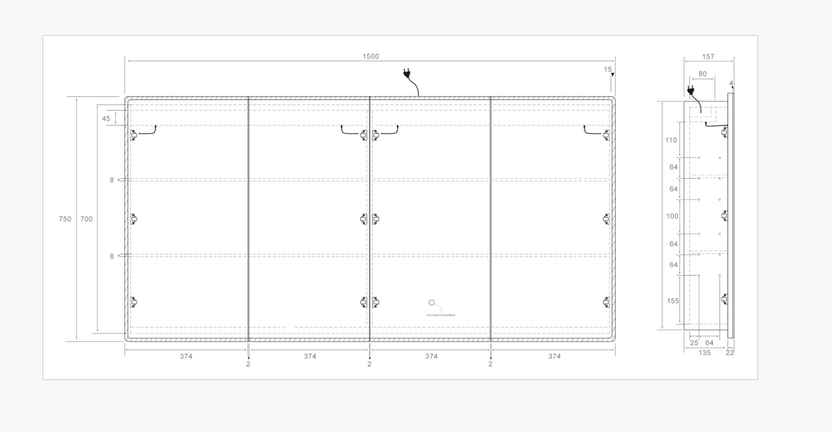Lukka Avola LED mirror cabinet dimension drawing 37