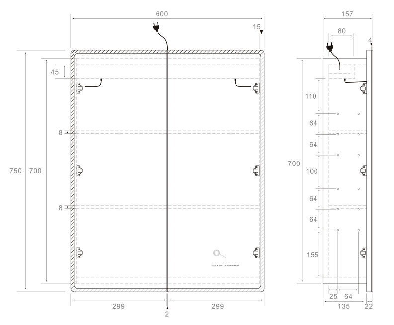 Lukka Avola LED mirror cabinet dimension drawing 5