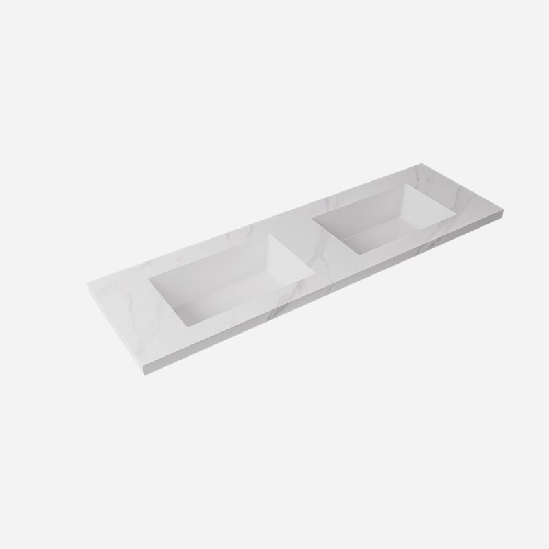 Carrara Sintered Stone 1200mm Double Bowl Seamless Joined with Fine Ceramic Basin No Tap Hole