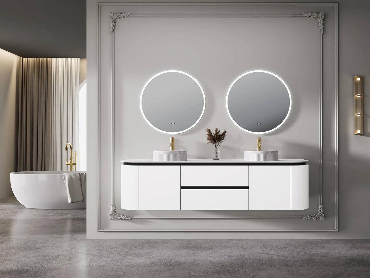 Lukka Devito 1500mm Black & White PVC wall hung vanity detail view; top and basin sold separately