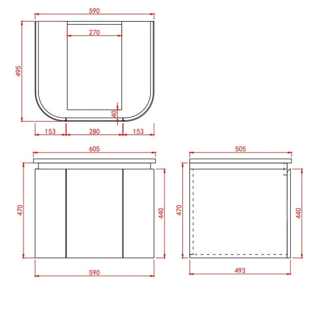 Lukka Devito 600mm Matte White PVC wall hung vanity dimensions drawing; top and basin sold separately