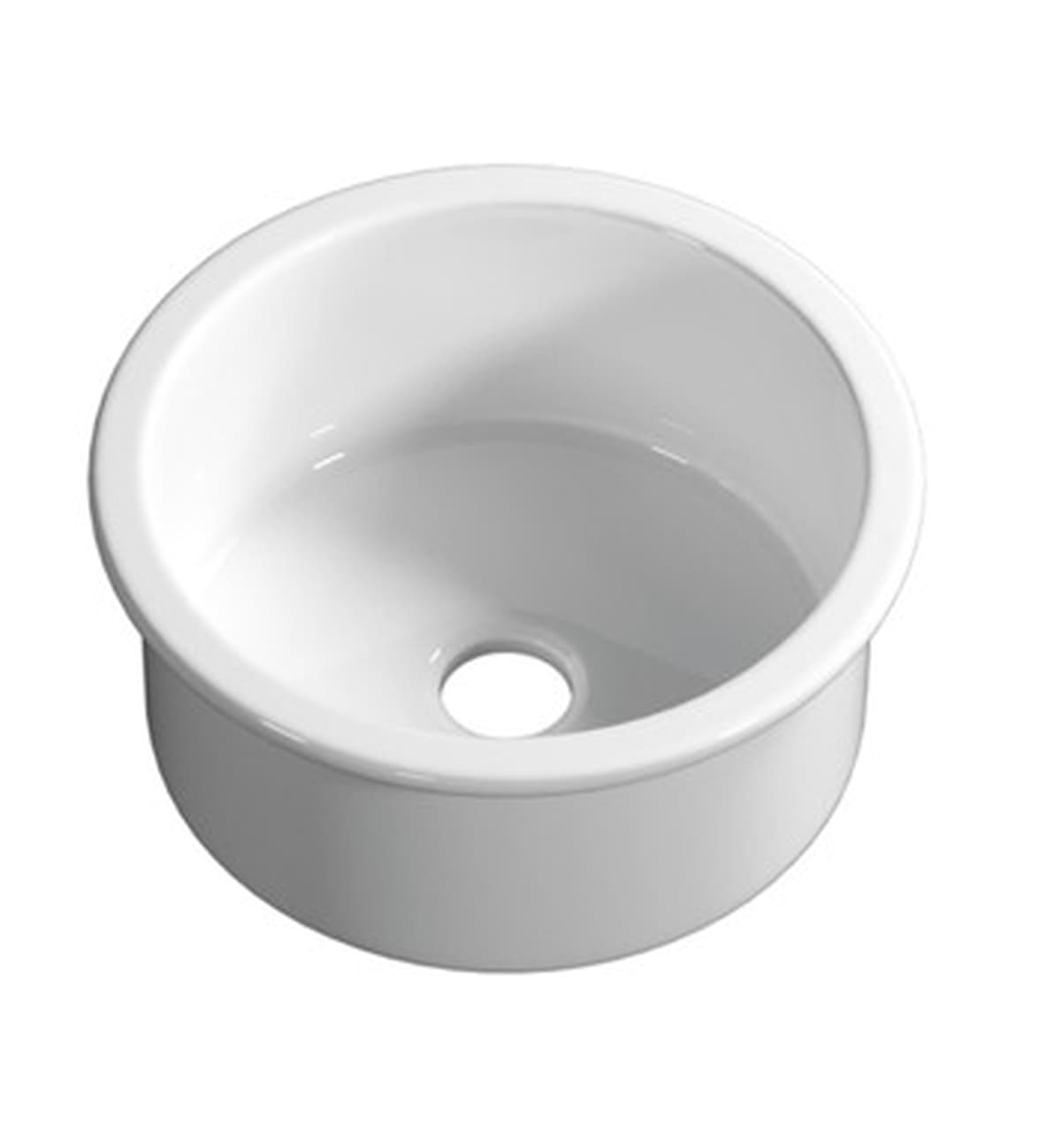 Lukka Elba Fireclay Bar Sink in Gloss White, 460x460x232mm, round single bowl on white background