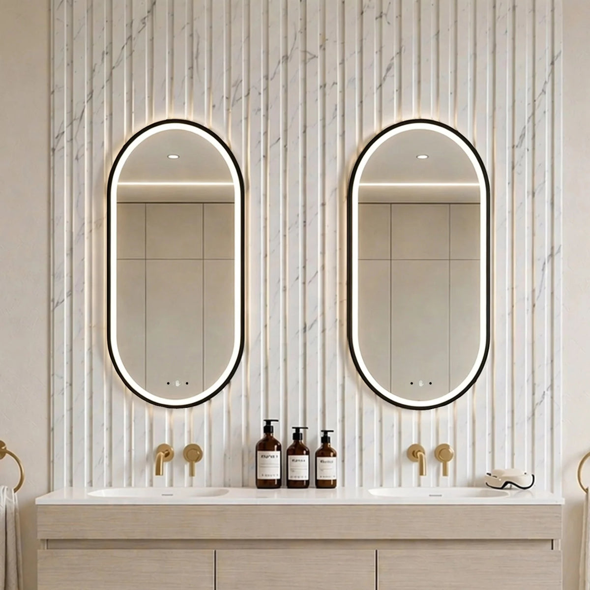 Lukka Ellips framed LED oval bathroom mirror – lifestyle view