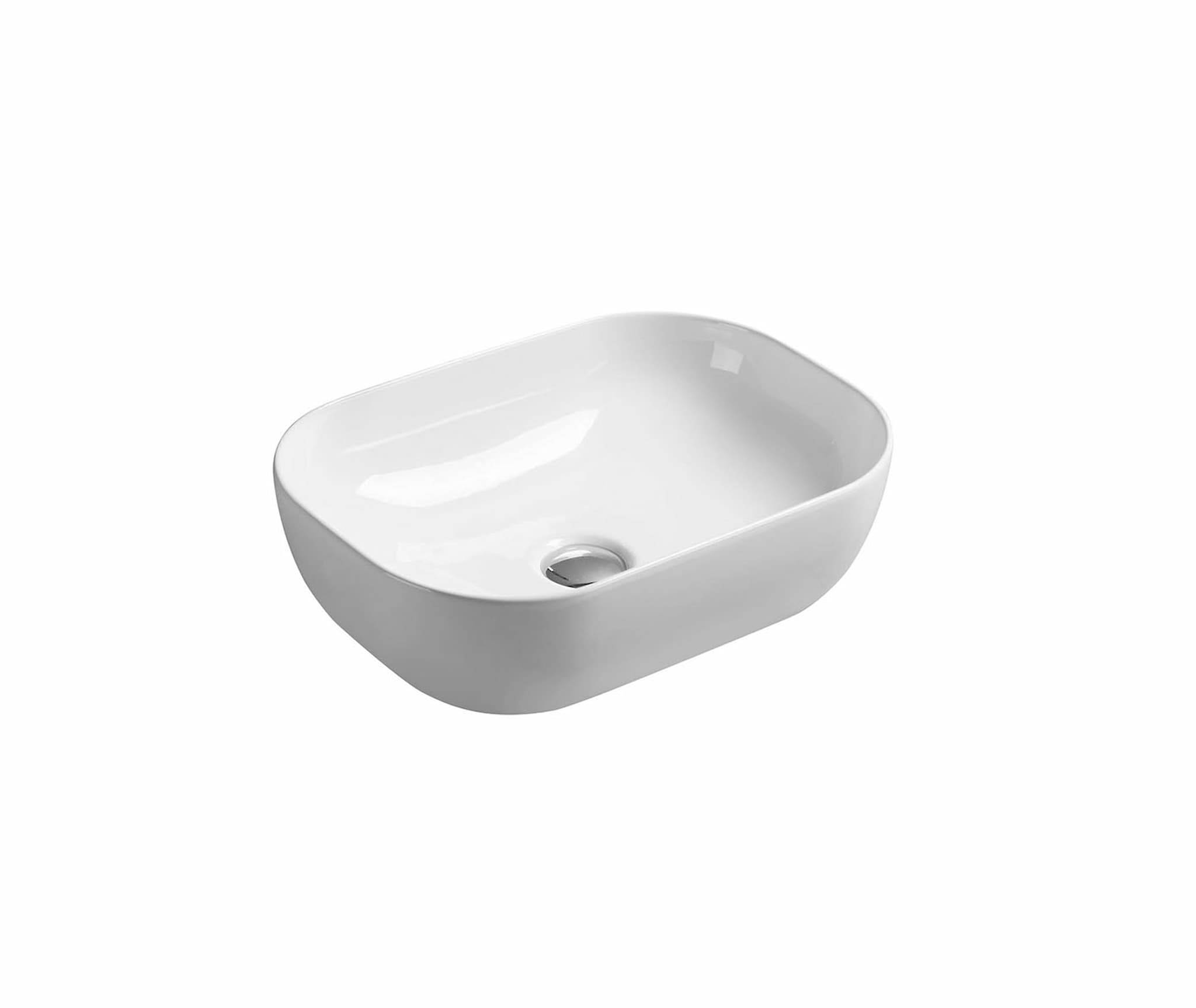 Lukka Ellips oval fine ceramic above counter basin (LK-ELA series) in Gloss White, featuring a smooth, minimalist design and no overflow.