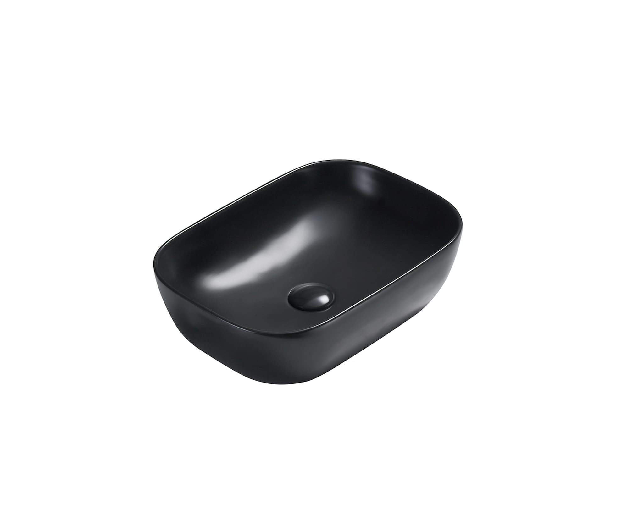 Lukka Ellips oval fine ceramic above counter basin (LK-ELA series) in Matt Black, featuring a smooth, minimalist design and no overflow.
