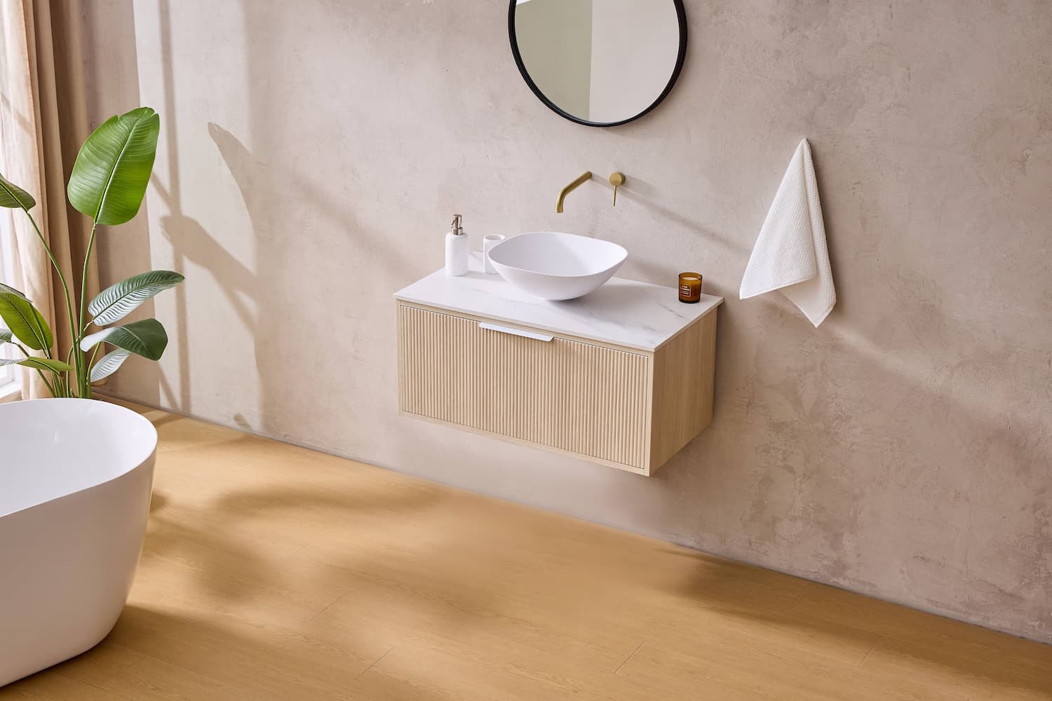 Lukka Kliff Coastal Oak Fluted Wall Hung Bathroom Vanity (600mm - 1500mm)
