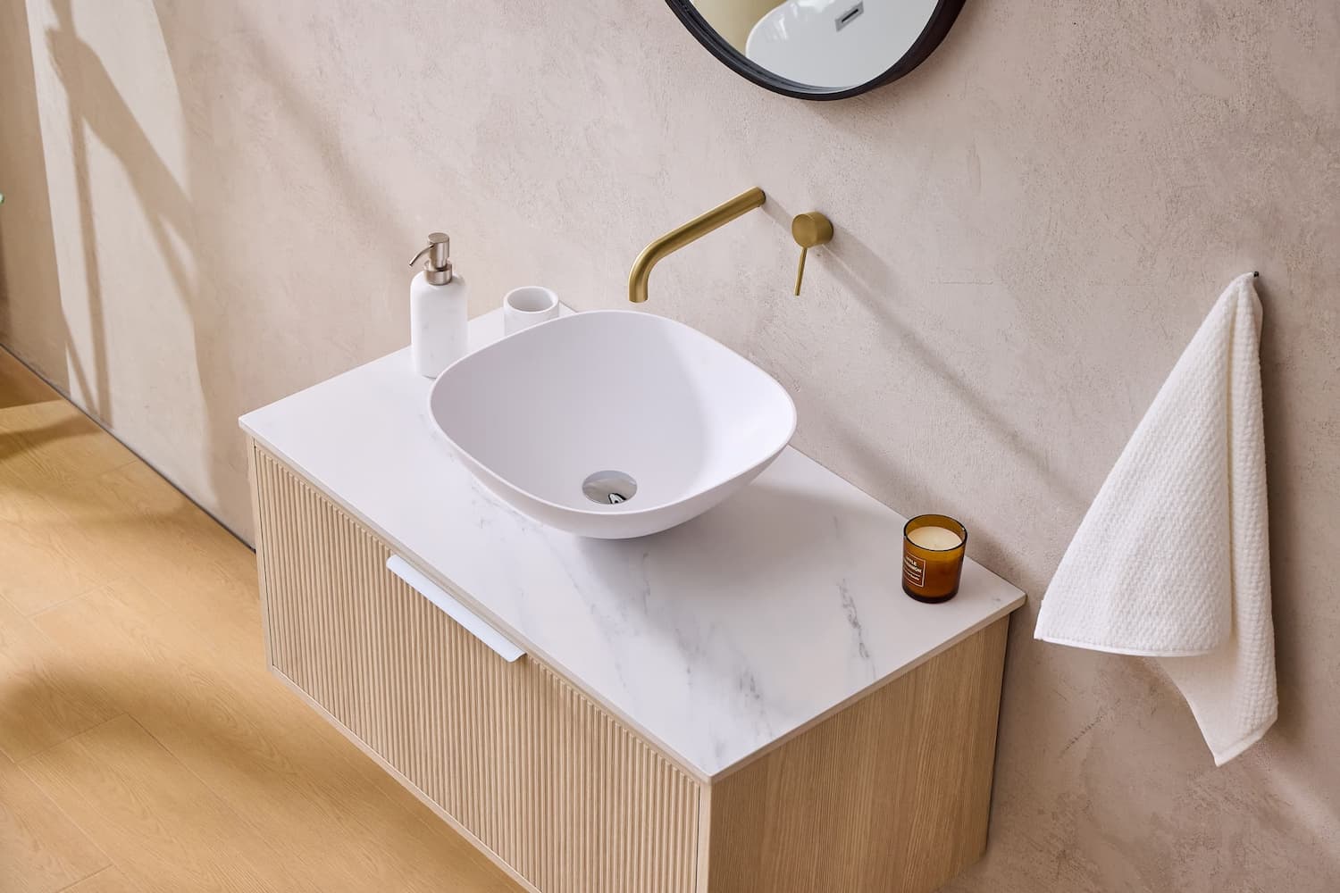 Lukka Kliff Coastal Oak Fluted Wall Hung Bathroom Vanity (600mm - 1500mm)