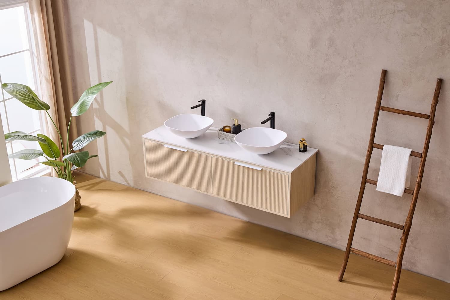 Lukka Kliff Coastal Oak Fluted Wall Hung Bathroom Vanity (600mm - 1500mm)