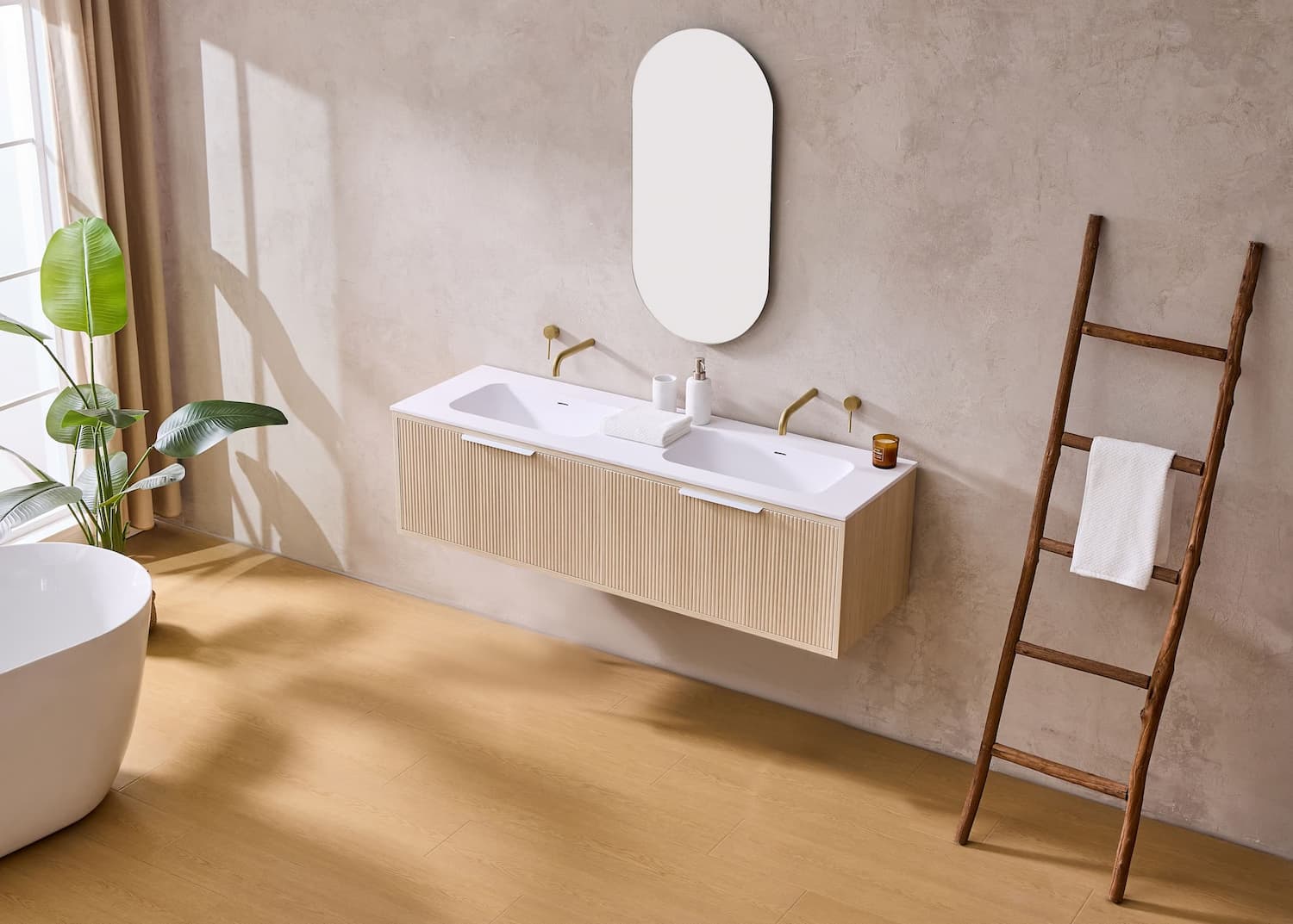 Lukka Kliff Coastal Oak Fluted Wall Hung Bathroom Vanity (600mm - 1500mm)