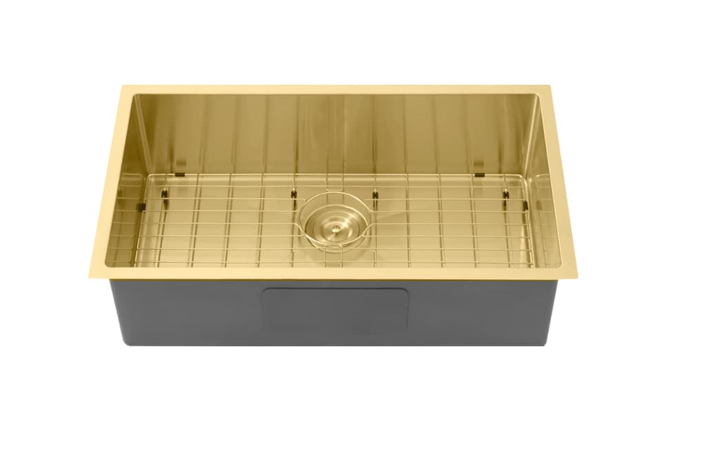 Lukka Kliff LK-SSK-72-BG PVD champagne gold sink with waste and sink grid.
