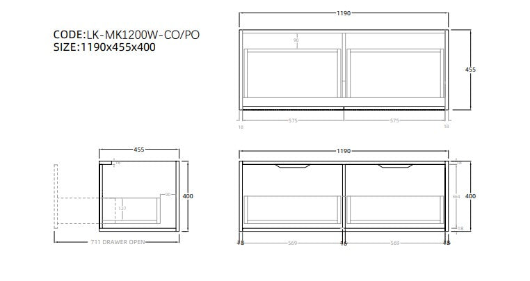 Lukka Kliff Oak 1200mm bathroom vanity dimensions diagram, modern vanity by Secasa Home