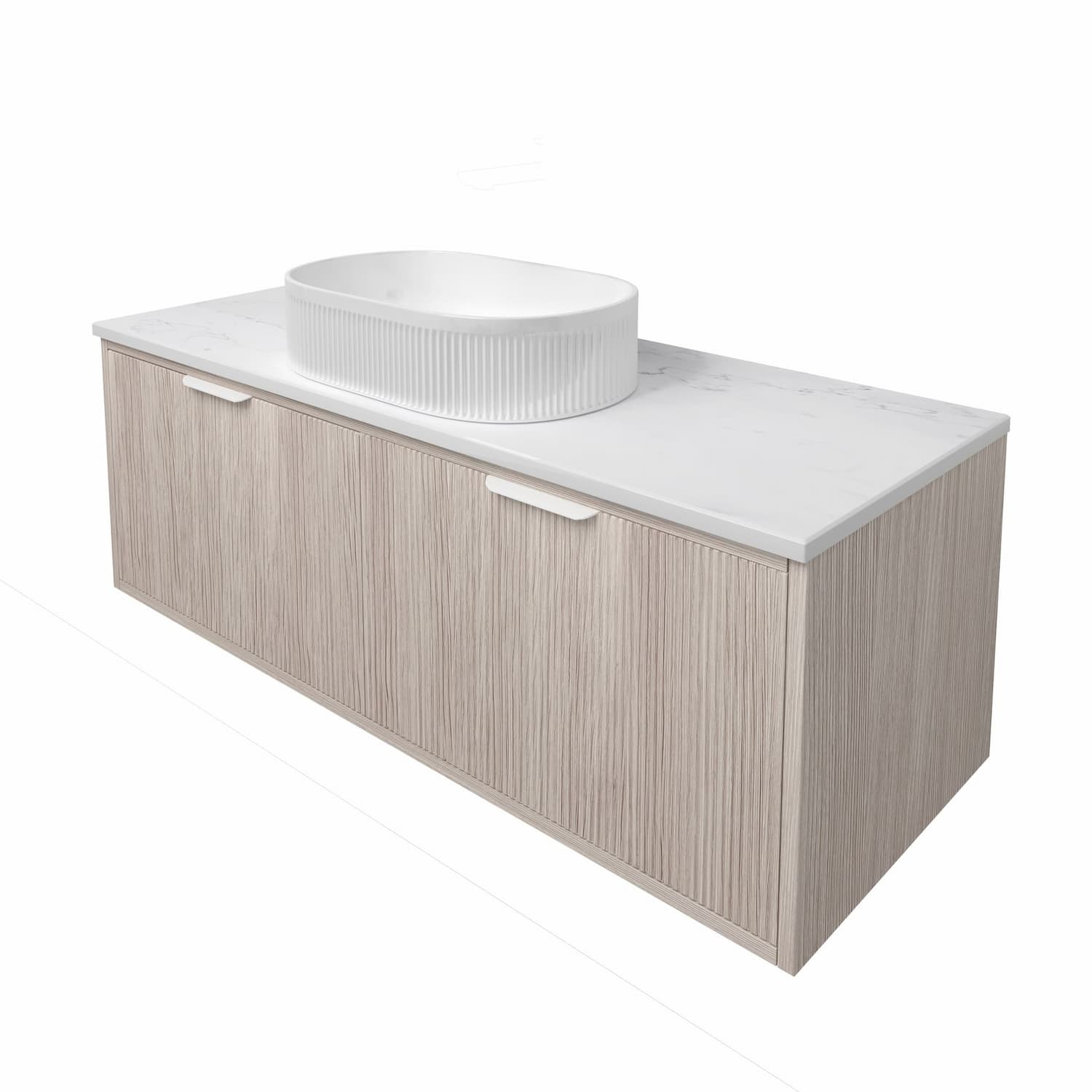 Lukka Kliff Coastal Oak Fluted Wall Hung Bathroom Vanity (600mm - 1500mm)