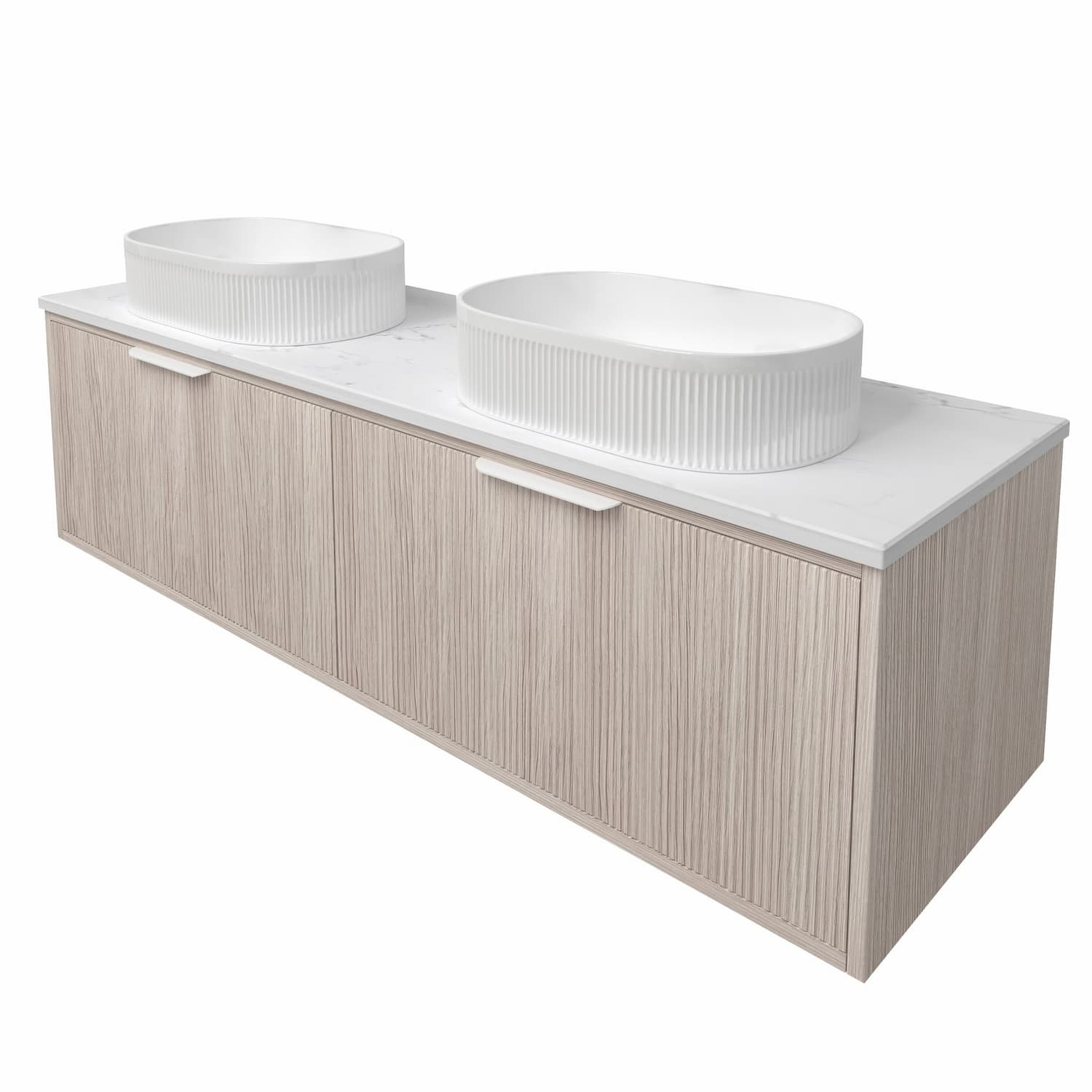 Lukka Kliff Coastal Oak Fluted Wall Hung Bathroom Vanity (600mm - 1500mm)