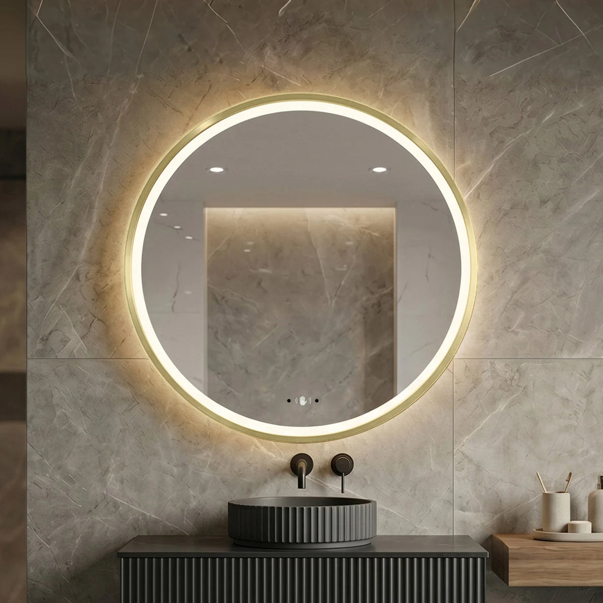 Lukka Orbis framed LED round bathroom mirror – lifestyle view