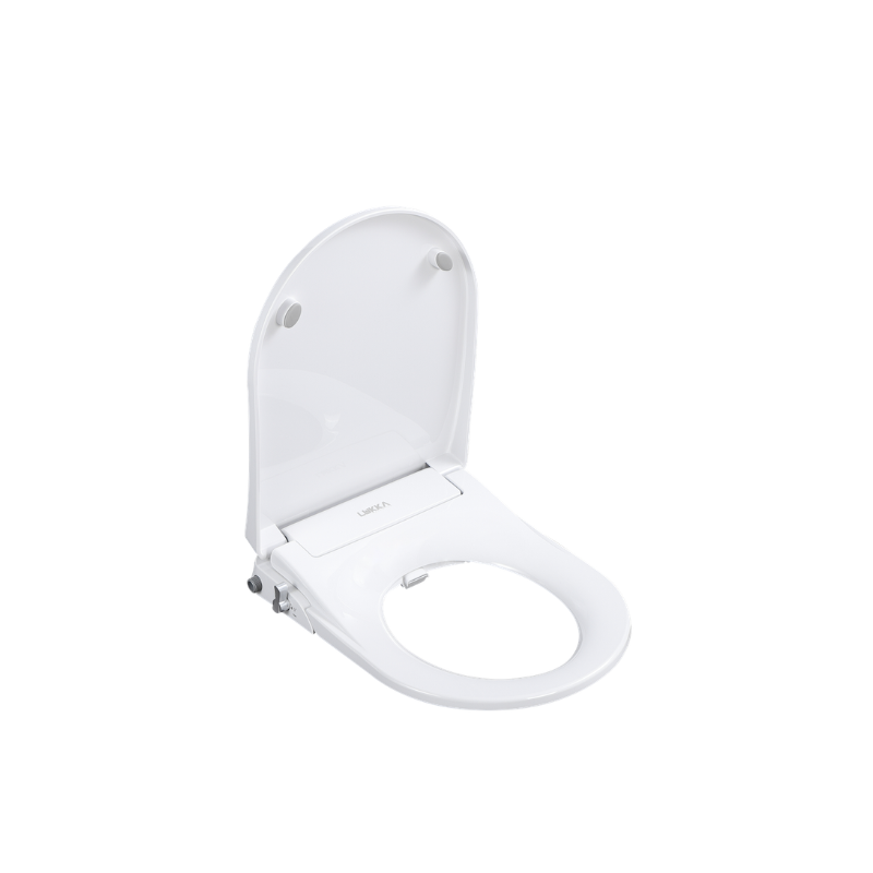 Angled view of Lukka Procida non-electric bidet seat open showing interior