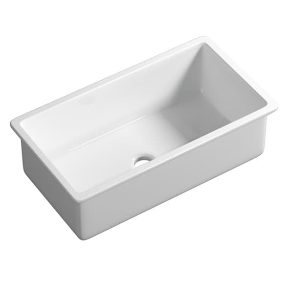 Procida 813mm fireclay single bowl sink gloss white inset undermount