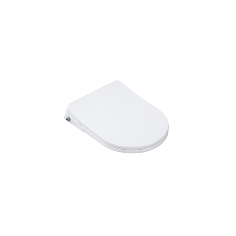 Low angle side view of Lukka Procida D-shape bidet seat closed with Left water inlet