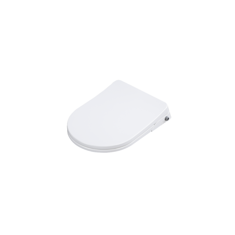 Low angle side view of Lukka Procida D-shape bidet seat closed with Right water inlet