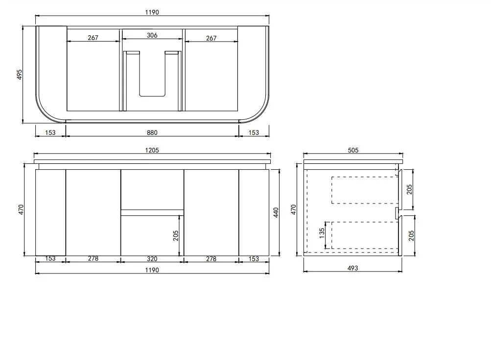 Lukka Ravello 1200mm Mocha Oak plywood wall hung vanity dimensions drawing; top and basin sold separately