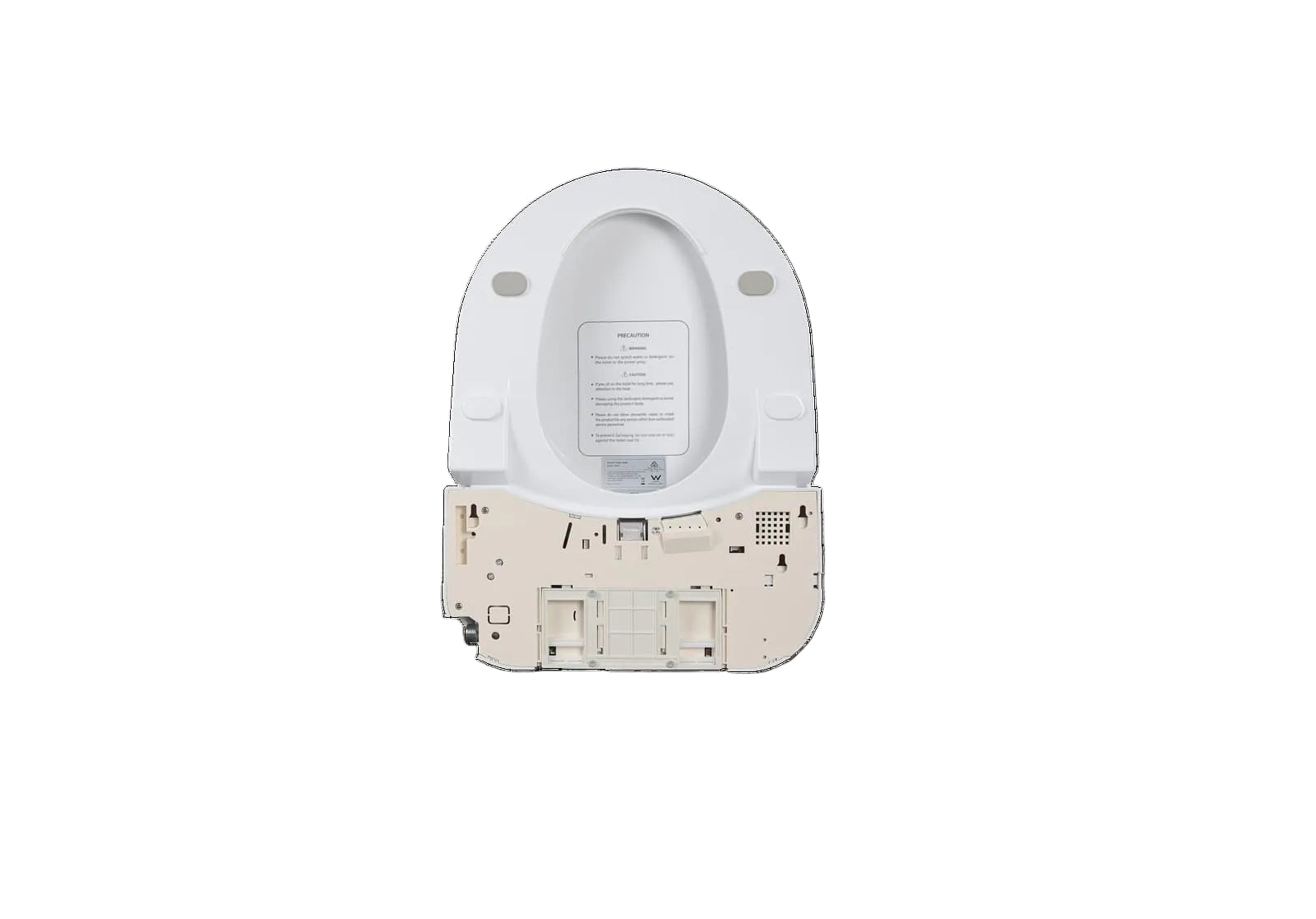 Rear view of Lukka Rocca bidet seat showing quick-release mounting plate