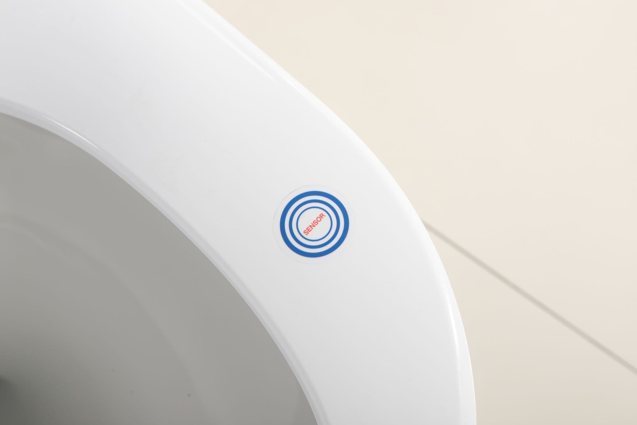 Seat sensor sticker and label on Lukka Rocca intelligent toilet seat
