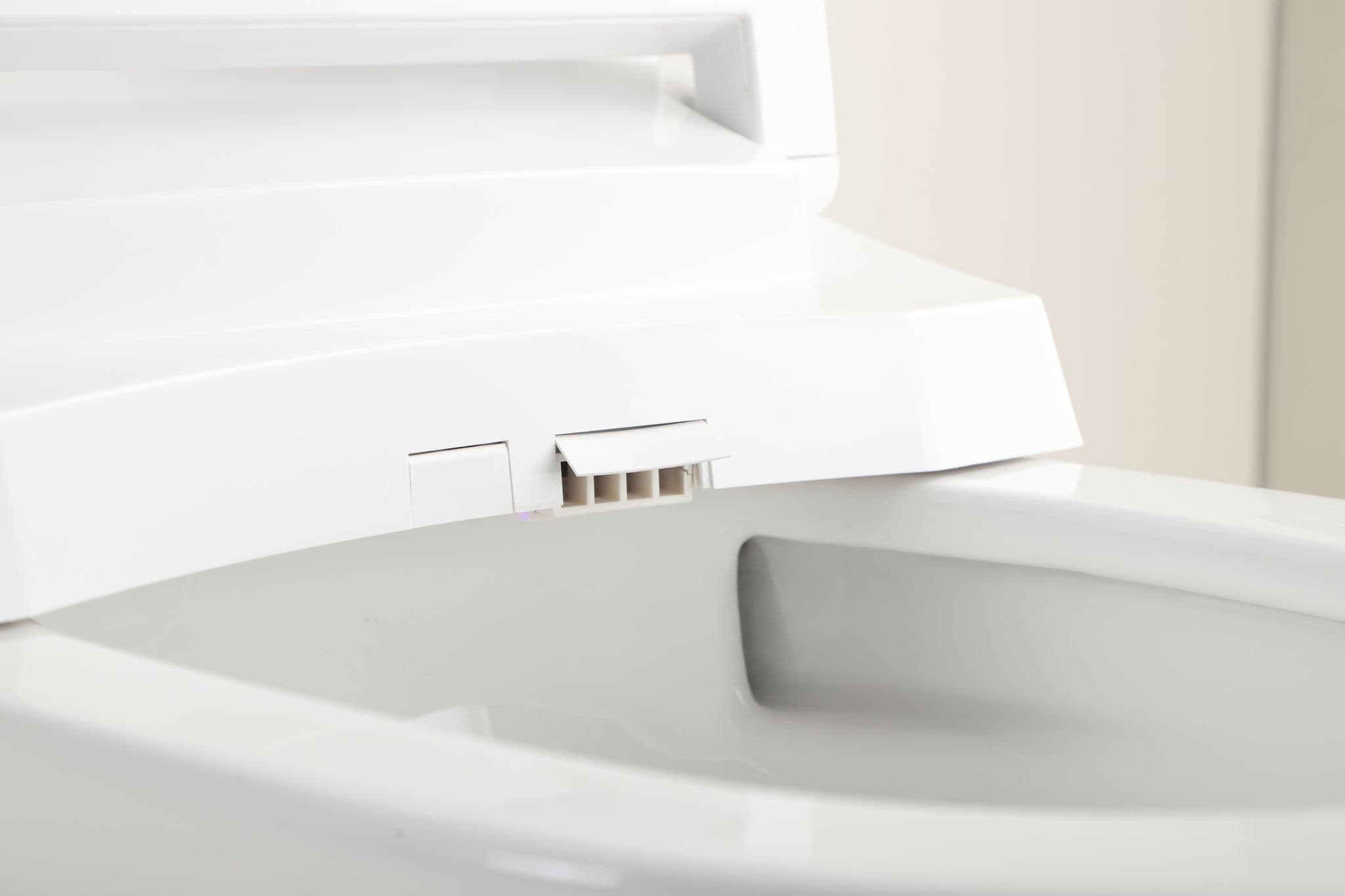 Warm air dryer vent outlet on Lukka Rocca smart bidet seat