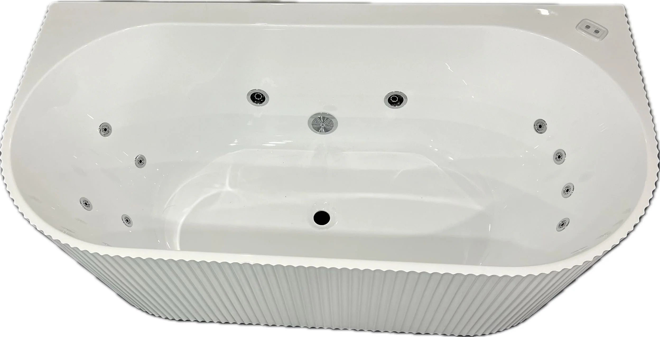 Detail view of the 10 powerful hydrotherapy jets in the Mallorca Fluted Spa Bathtub.
