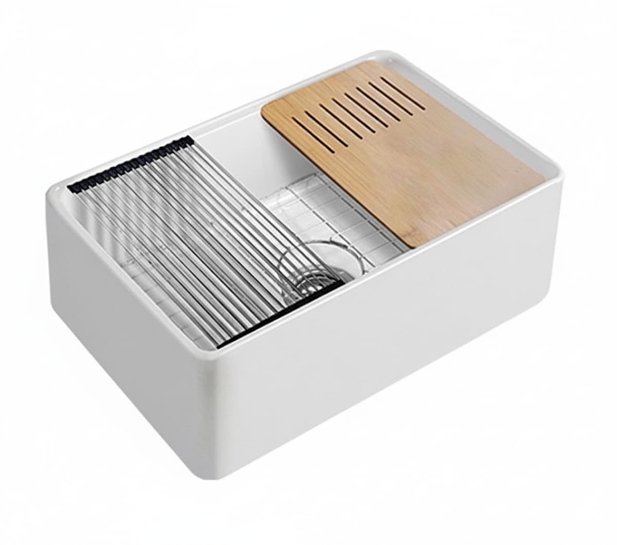 Orta Fine Fireclay Farmhouse Sink in Gloss White 760×508×254mm single bowl apron front