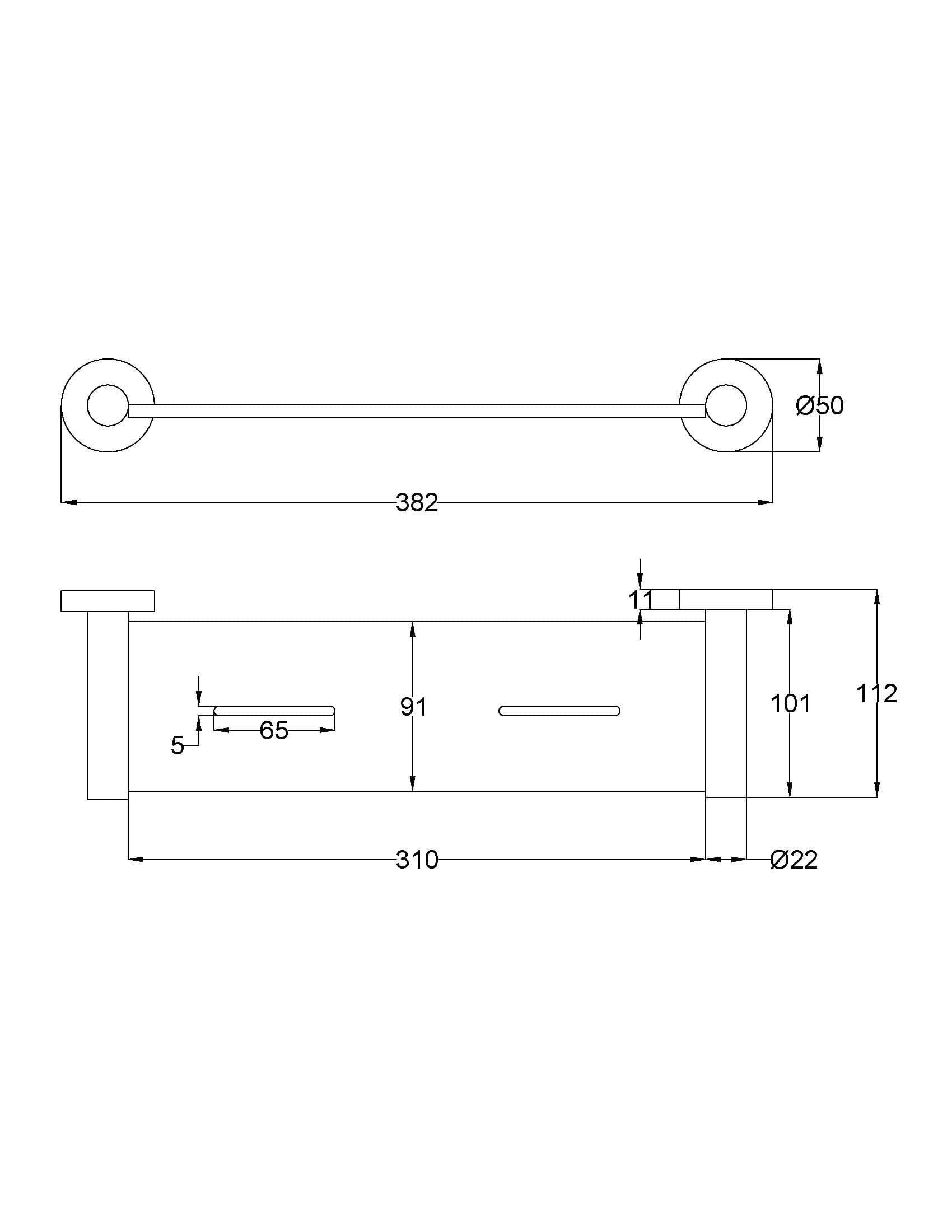 Otus Slimline SS304 Metal Shelf – Dimension Diagram