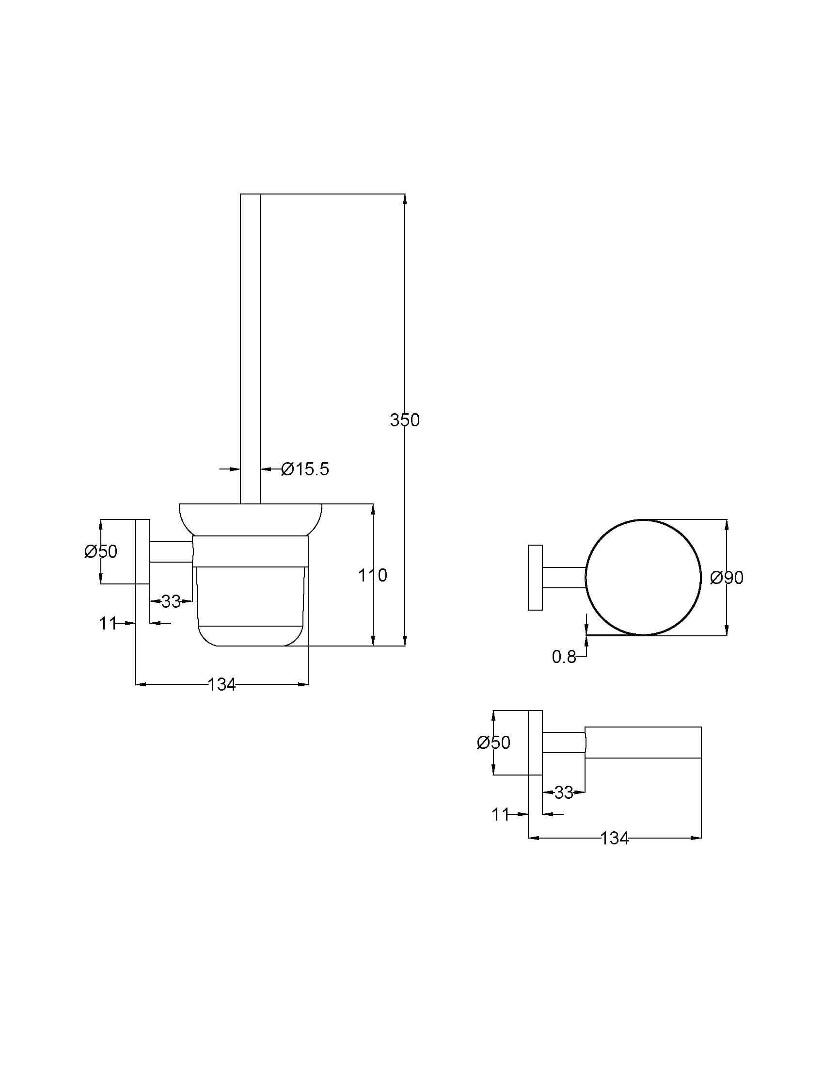 Otus Slimline SS304 Toilet Brush Set – Dimension Diagram