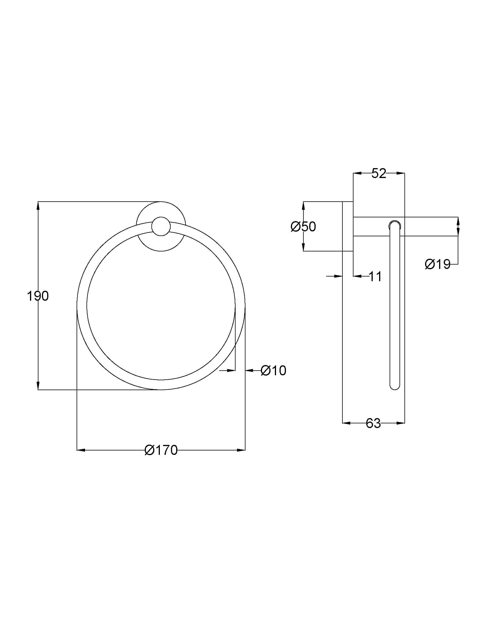 Otus Slimline SS304 Towel Ring – Dimension Diagram