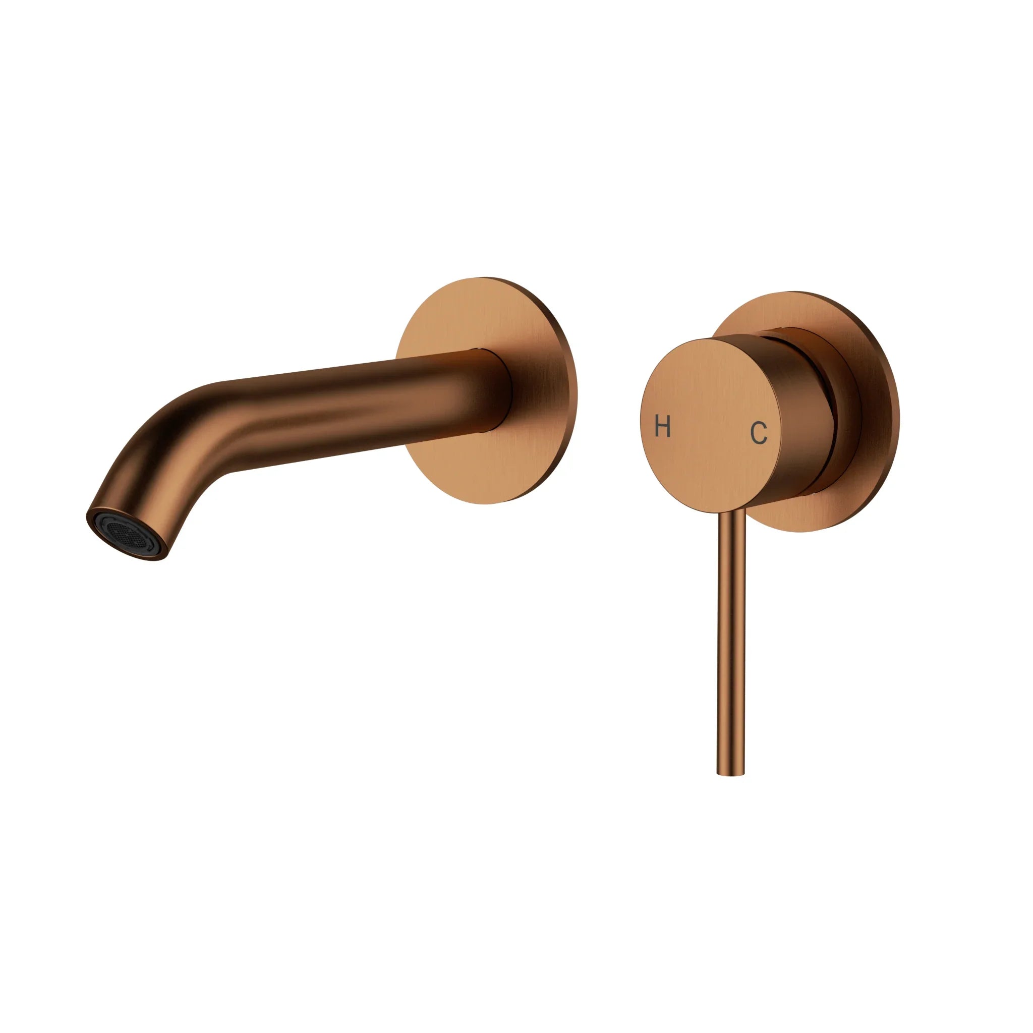 Modern brushed copper wall-mounted bathroom tapware set from Secasa Home
