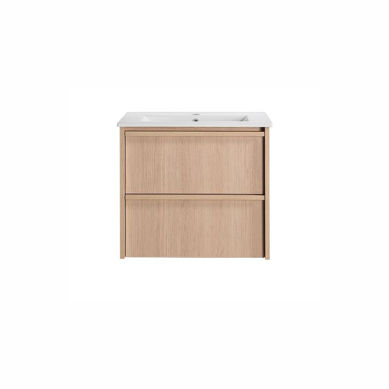 Lukka Ridgewood 600mm Modern Wall Hung Plywood Vanity Cabinet in Sandy Oak Woodmatt Finish