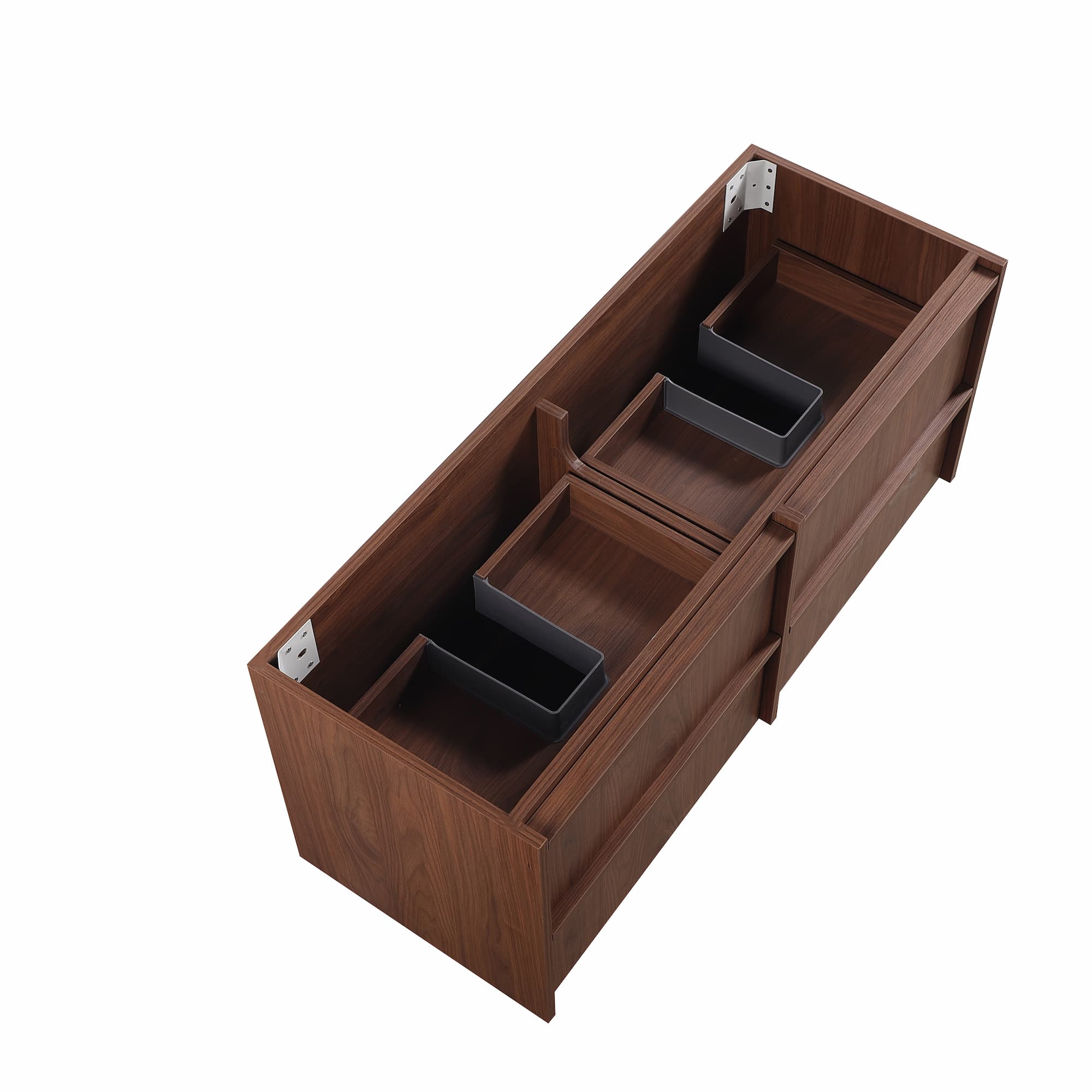 Interior view of Ridgewood vanity showing soft closing 4 drawers and integrated handle design