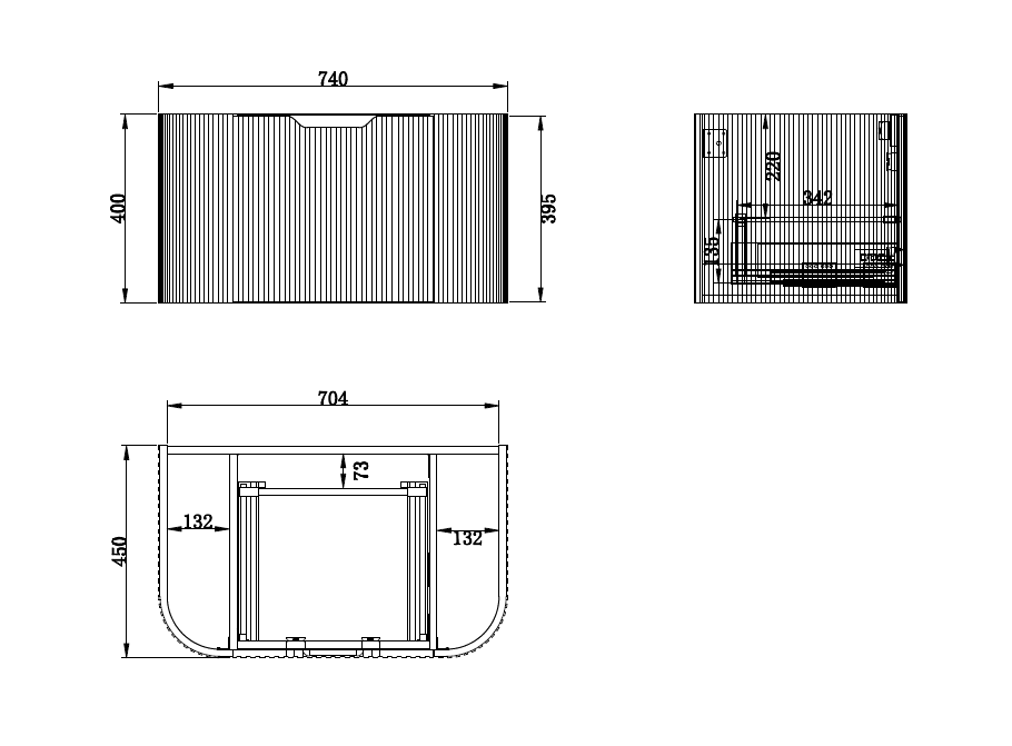 Riva Bergen WH750 modern bathroom vanity technical drawing with detailed measurements