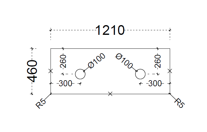 Riva Stone Top 1210mm Double Waste Dimension Diagram