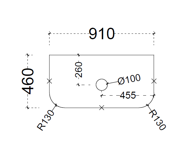Riva White Curved Stone Top 910mm Dimension Diagram