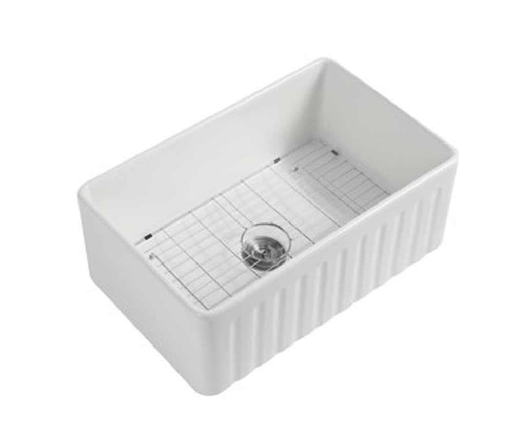 Lukka Rocca Fine Fireclay Farmhouse Butler Sink | Gloss White & Matte Black | 760×459×254mm | Single Bowl Apron Front