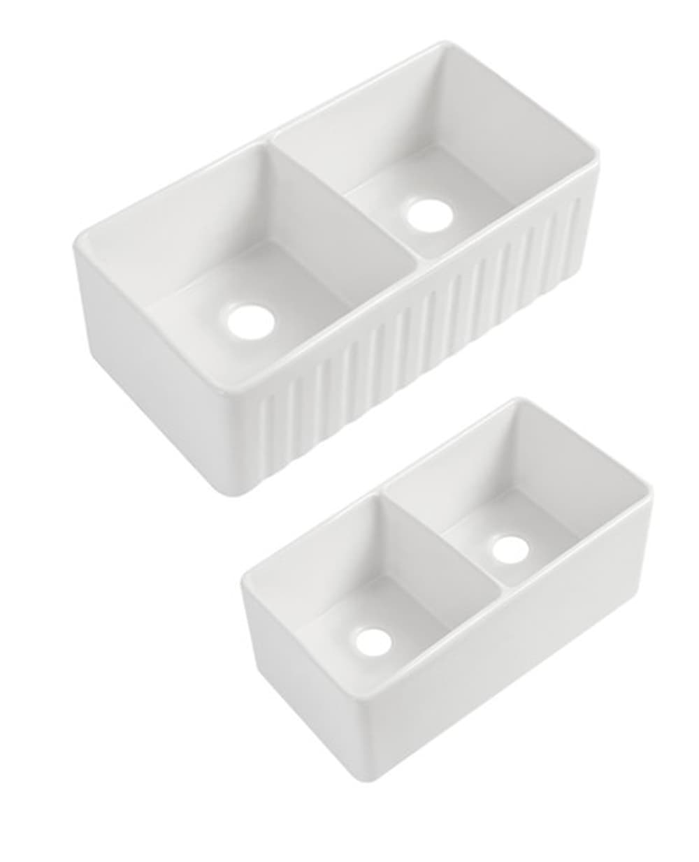 Lukka Rocca Fine Fireclay Farmhouse Butler Sink | Gloss White & Matte Black | 835×459×254mm | Single & Double Bowl Options