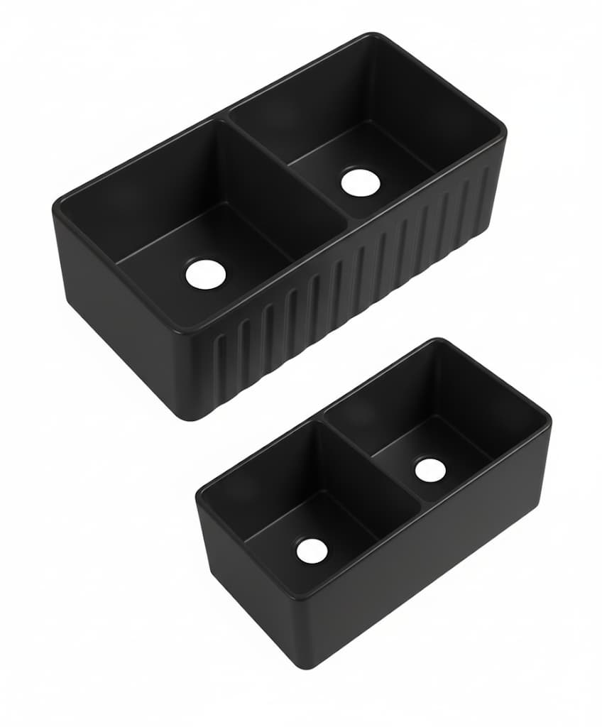 Lukka Rocca Fine Fireclay Farmhouse Butler Sink | Gloss White & Matte Black | 835×459×254mm | Single & Double Bowl Options