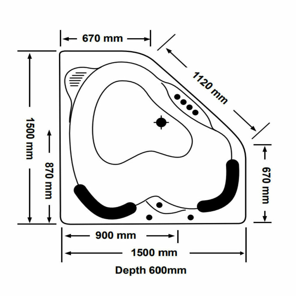 BROADWAY SAPPHIRA 1500mm Drop in Corner Spa Bath White Acrylic– 18 Jets | Made in Australia