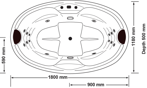 Broadway Joya Gloss White Acrylic 16 Jets Drop in Oval Spa Bath – 1800 x 1180 x 500mm