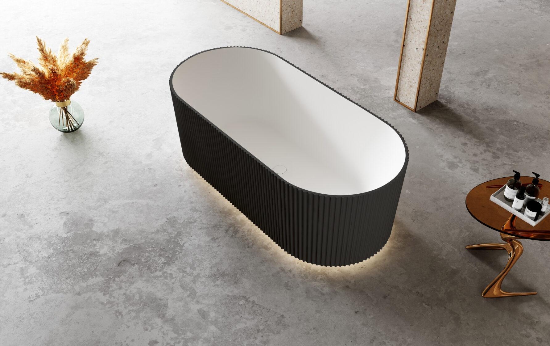 RIVA OSLO V-Groove Freestanding Matte Black & White Acrylic Bathtub Available in 1500mm & 1700mm